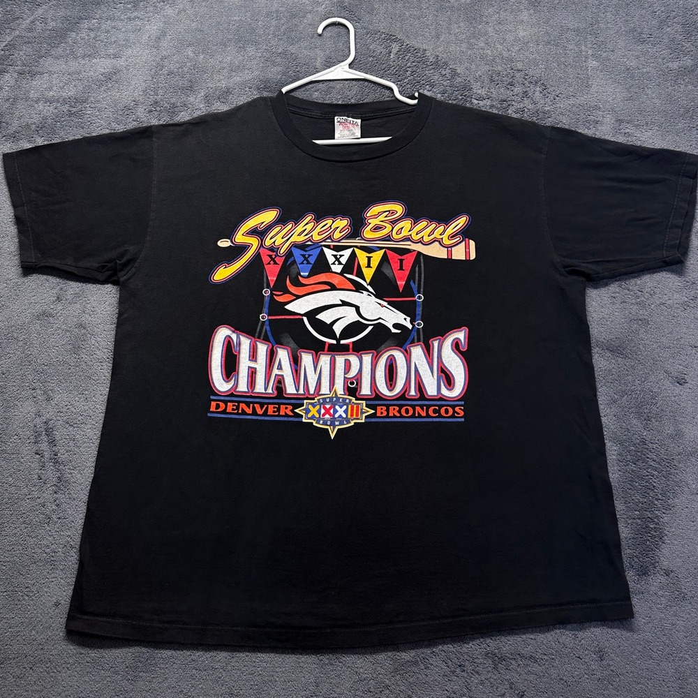 Vintage Denver Broncos Super Bowl Shirt Mens XL Black SB XXXII Champions NFL